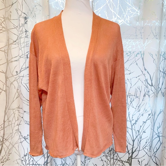 eskandar Sweaters - ESKANDAR pink coral knit linen open front cardigan sweater wide long sleeves